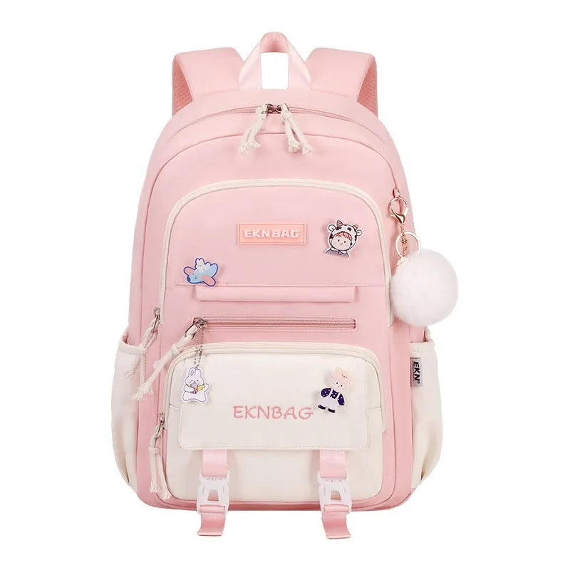 Waterproof school backpack for girls with spine protection in pink, blue, purple, red, black and fruit green colours