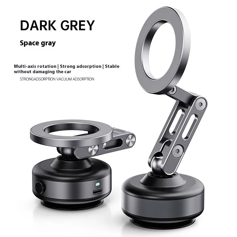 Alloy vacuum suction mobile phone bracket in silver on car dashboard for hands-free use