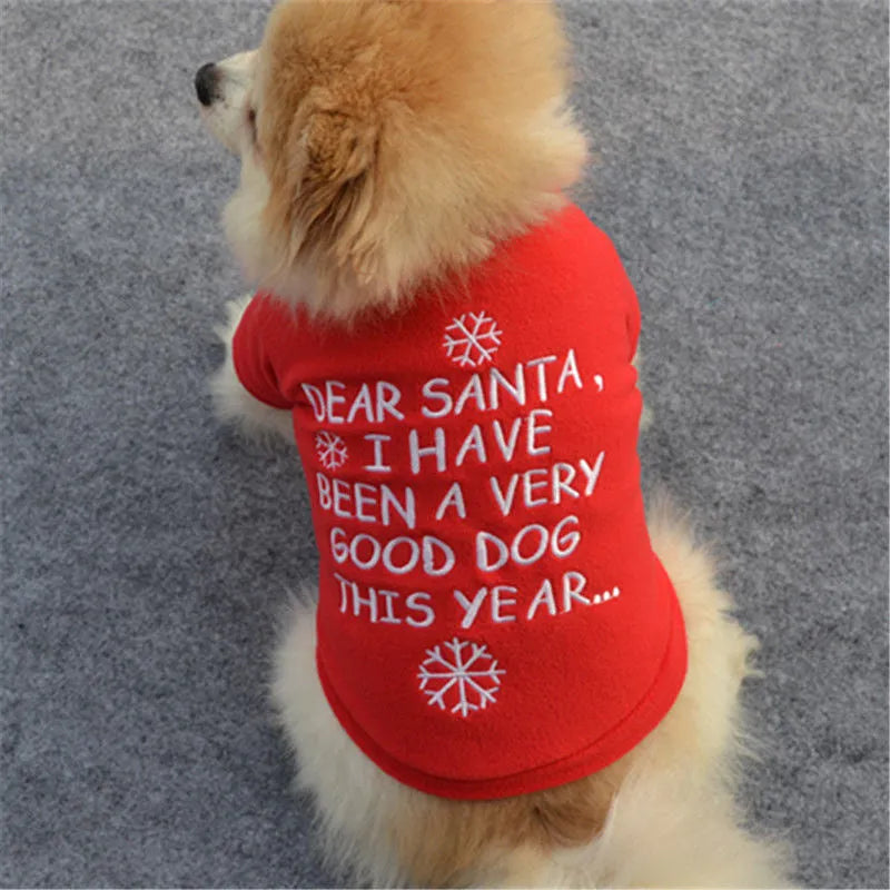 Christmas pet costume in fleece and cotton, available in multiple styles and sizes for small dogs and cats