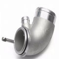 Aluminium alloy 90 degree turbo elbow adapter for lateral engine positioning vehicles