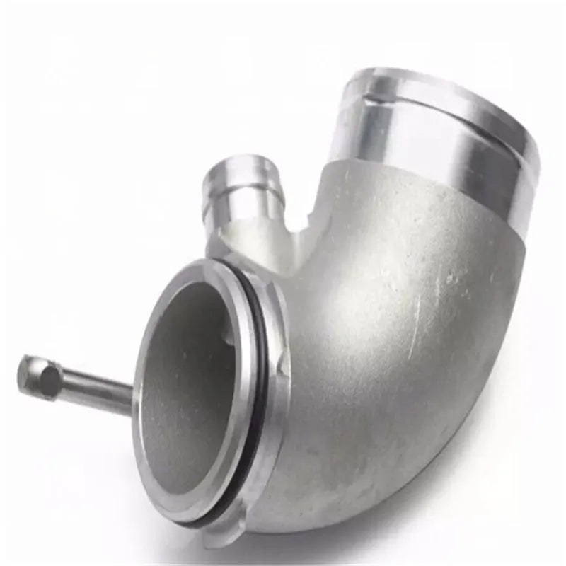 Aluminium alloy 90 degree turbo elbow adapter for lateral engine positioning vehicles
