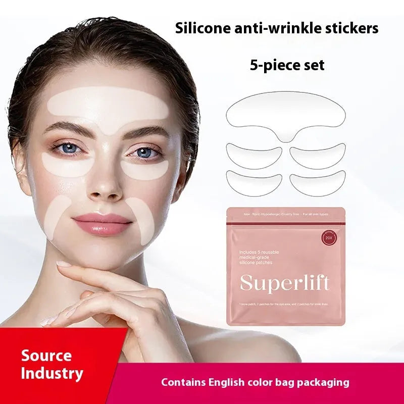 5-piece set of silicone anti-wrinkle face stickers for wrinkle removal and prevention