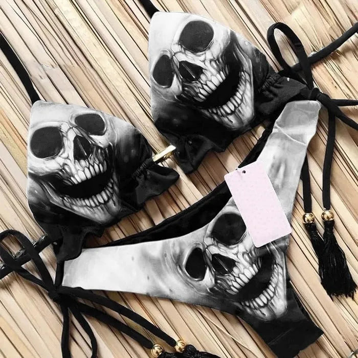 3D printed lace up bikini set for summer with graphic customisation, sleeveless top and pants in colour BAD82