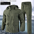 Men's camouflage suit jacket and trousers set in green forest colour, synthetic fibre, long sleeves, Asian size.