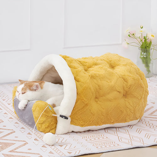 Arctic velvet semi-enclosed cat nest with sleeping pad for indoor cats