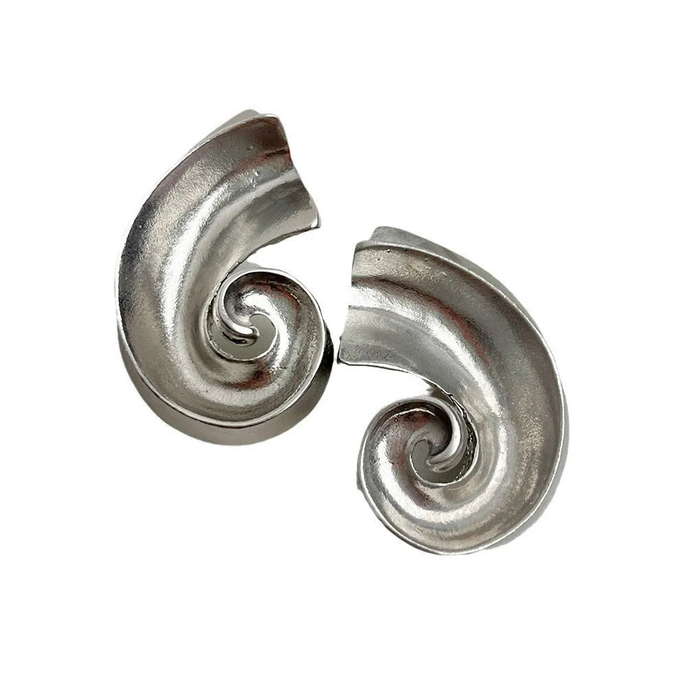 Geometric retro ear studs in gold and silver colours measuring 5cm with alloy construction