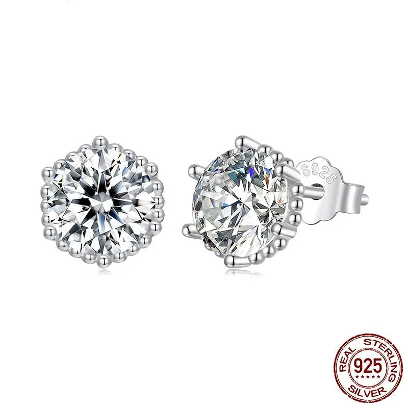 S925 sterling silver round stud earrings for women, fairy style, colour BSE1245, on plain background
