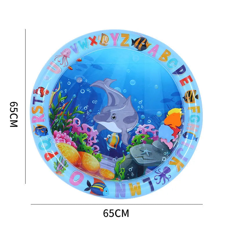 Thickened PVC cat water sensory play mat with floating fish toys, measuring 100cm square