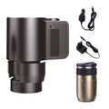 Smart portable car hot cold coffee cup with digital temperature display, ABS and aviation aluminium, on a car console