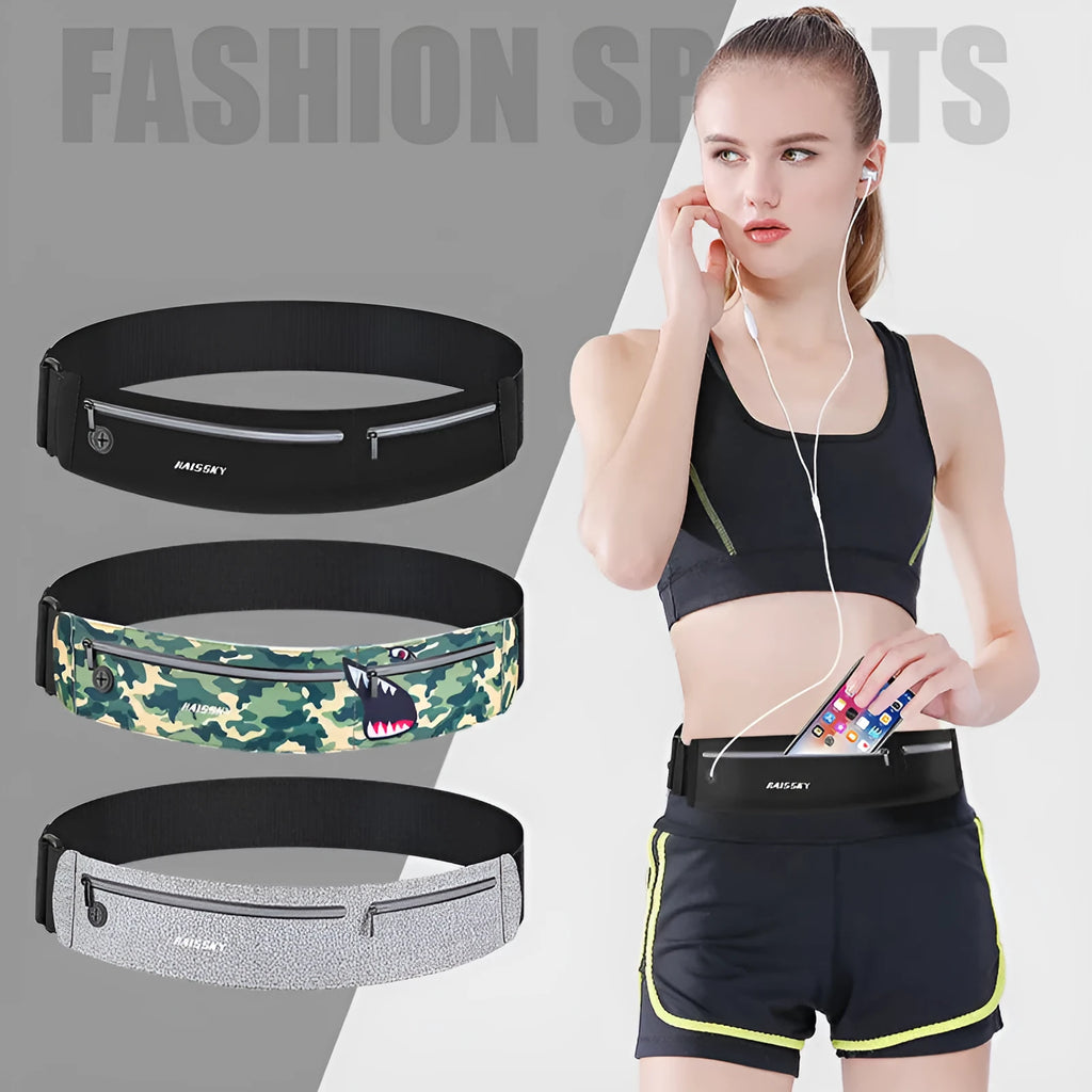 Unisex waterproof 8-inch waist bag in classic black, heather gray or camouflage crocodile for outdoor sports