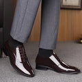Men's black and brown business formal shoes with pointed toe, artificial PU upper