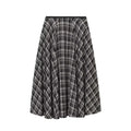 Women's loose plaid midi dress in brown with high-waisted half-skirt and check pattern on a white background