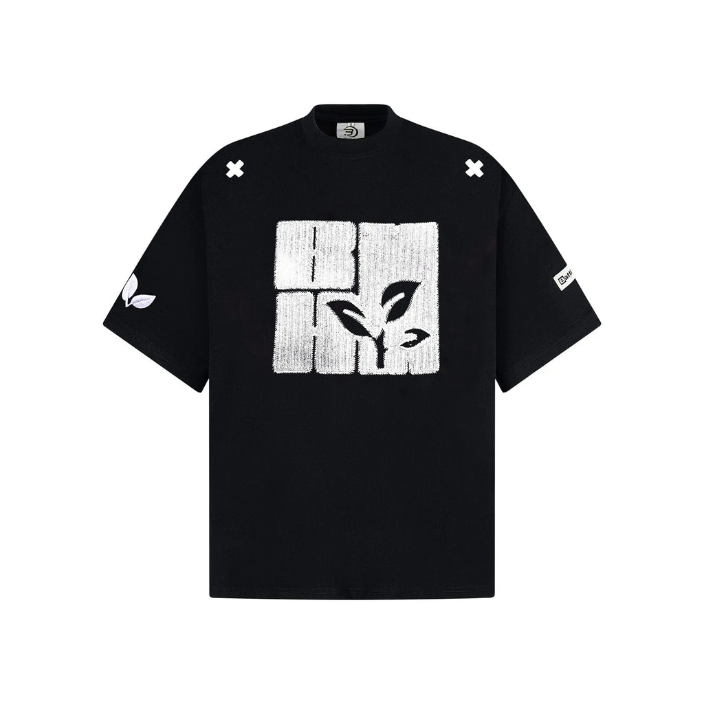 Men's cotton short sleeve T-shirt with embroidered letter pattern, loose pullover, black blue melange gray, sizes M L XL