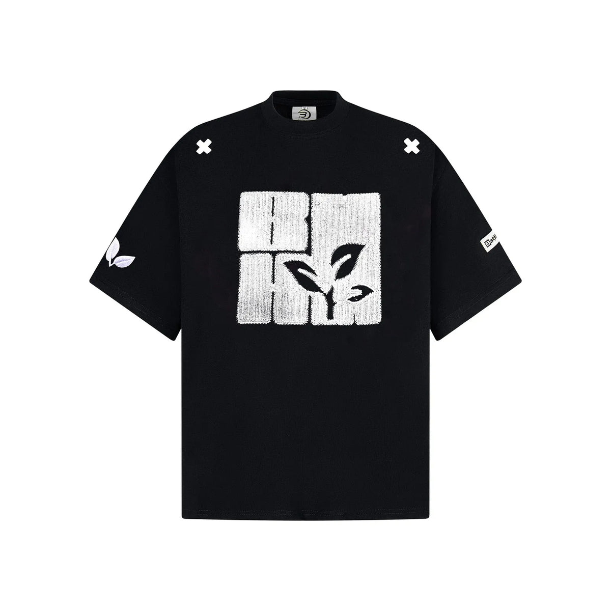 Men's cotton short sleeve T-shirt with embroidered letter pattern, loose pullover, black blue melange gray, sizes M L XL