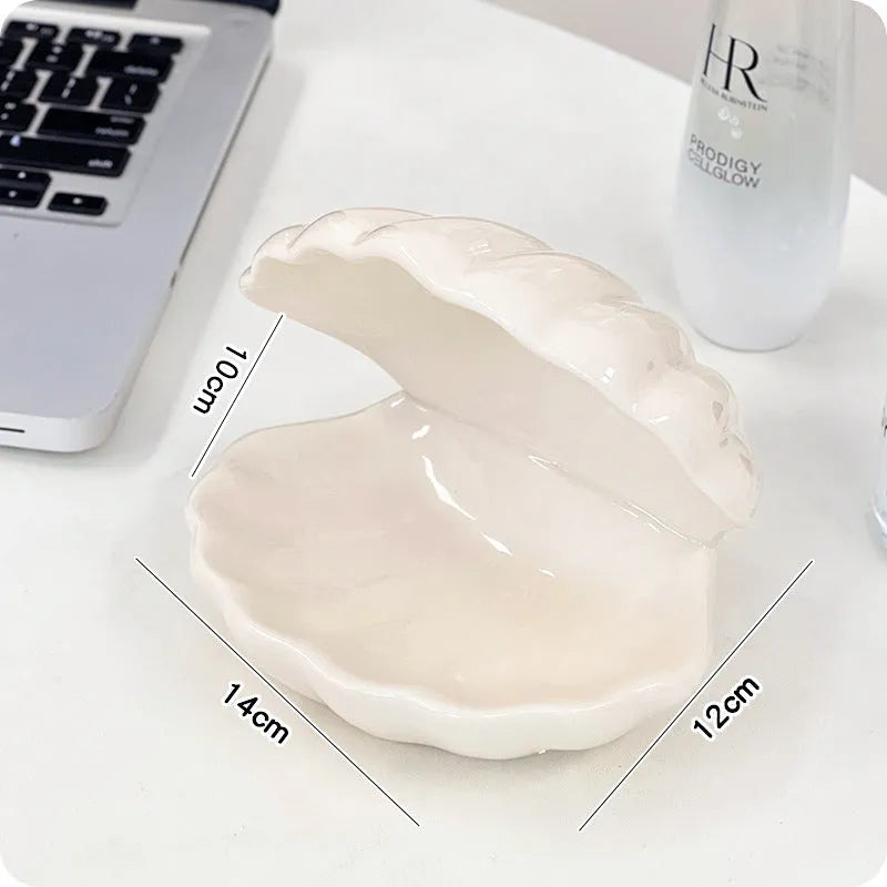White porcelain tray with optional small night lamp in yellow colour with pink shell
