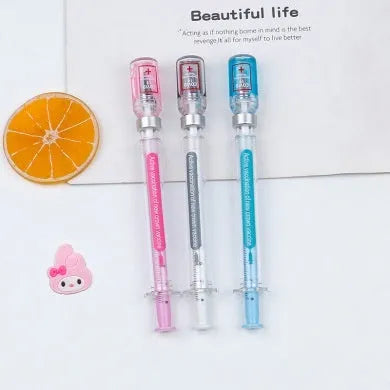 Vaccine design novelty gel pen with plastic construction and black 0.5mm refill