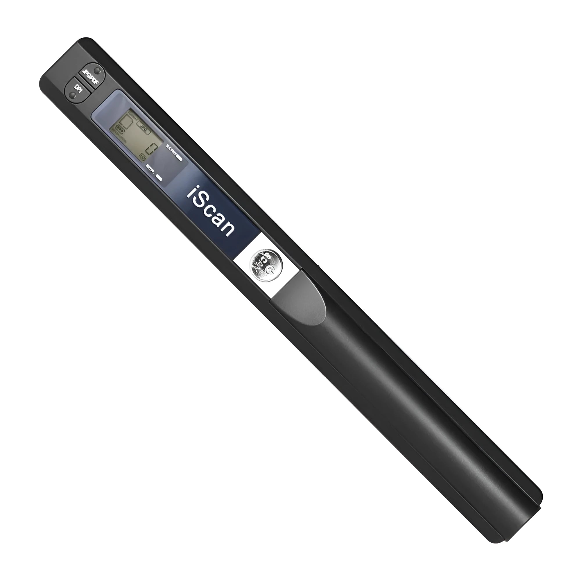 Handheld USB barcode scanner in choice of five colours: black, blue, green, red, silver.