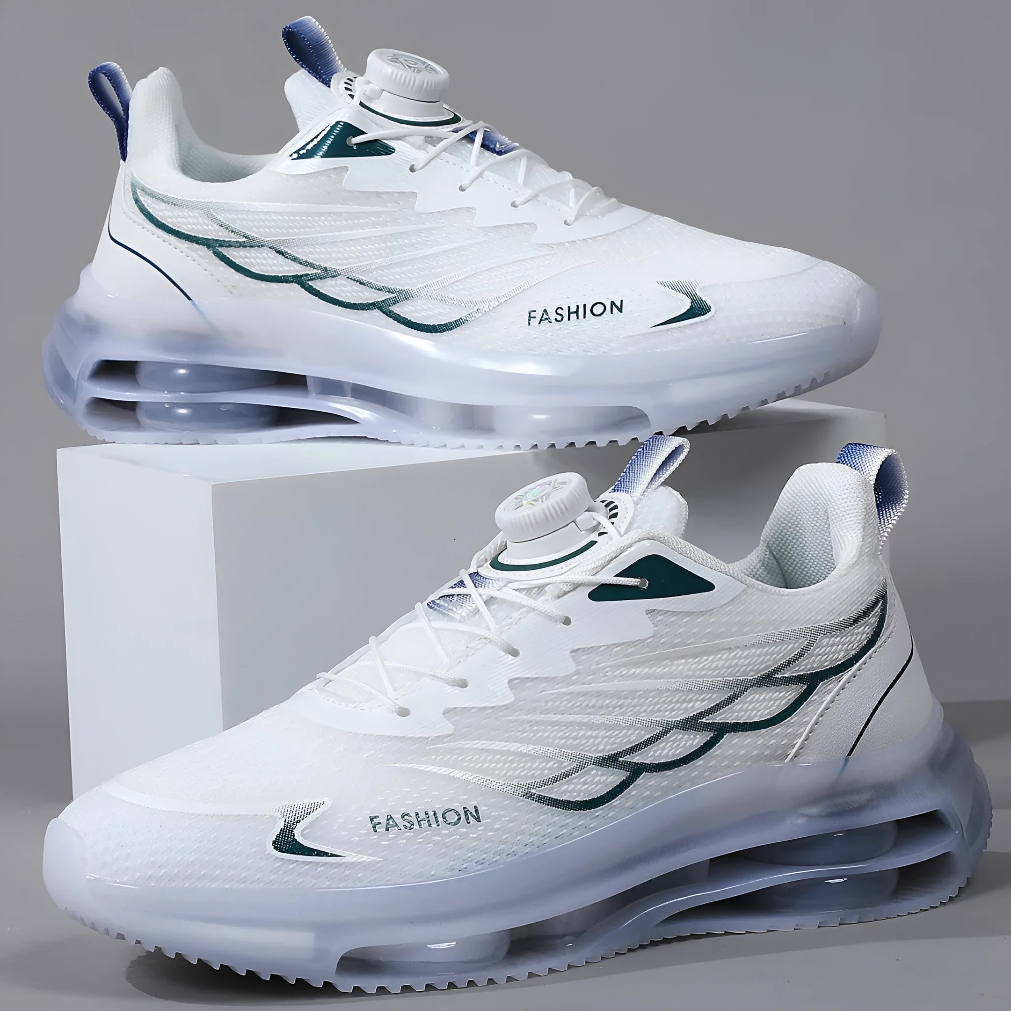 White Korean-style casual sports shoes with mesh upper and rubber sole