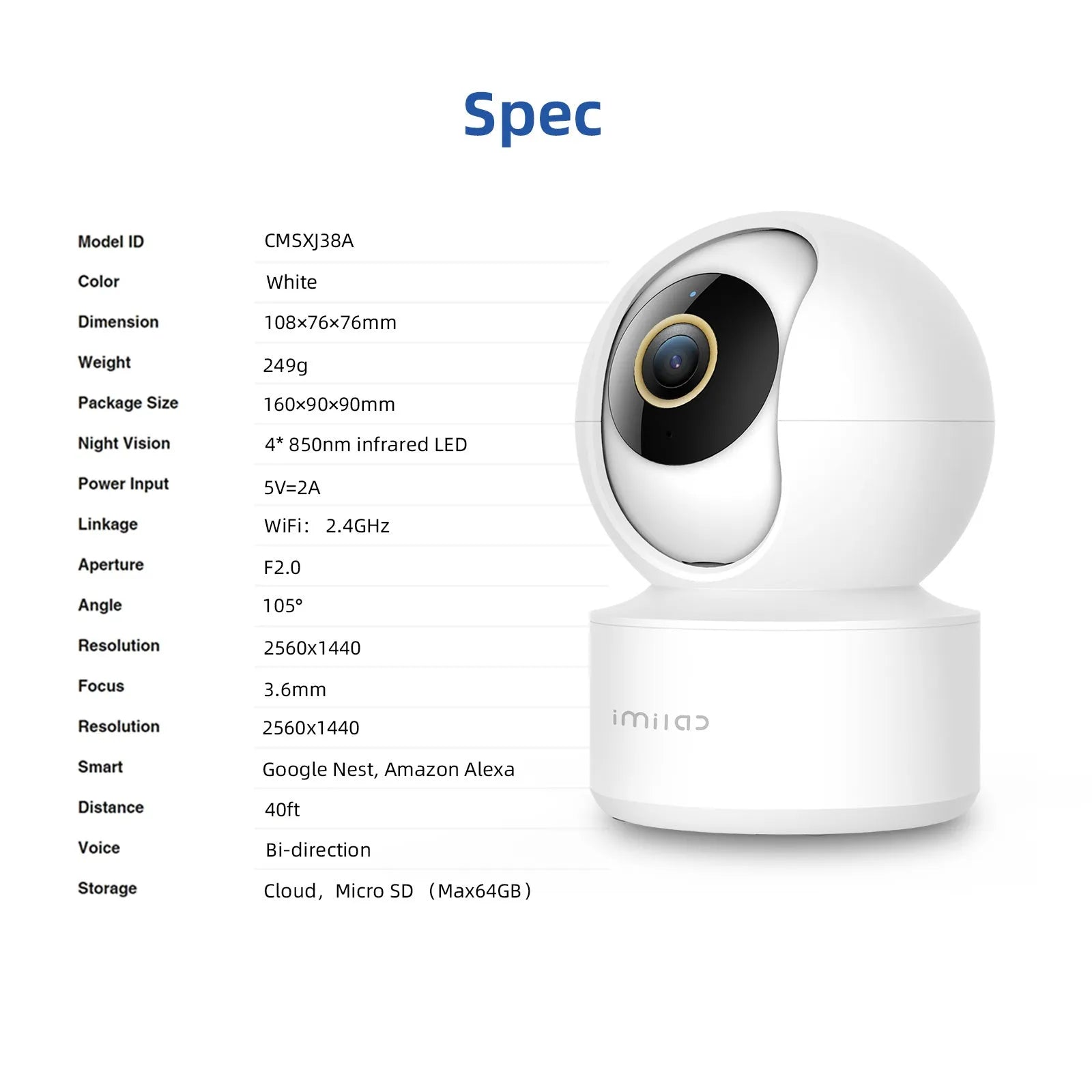 IMILAB C21 white indoor WiFi surveillance camera with 360° view and night vision