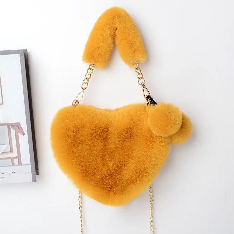 Love Bags soft plush heart-shaped handbag for women with detachable shoulder strap