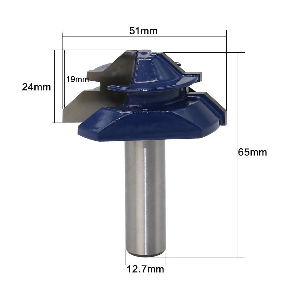 Blue hard alloy wood milling cutter with 45 degree tenon knife for face milling operations.