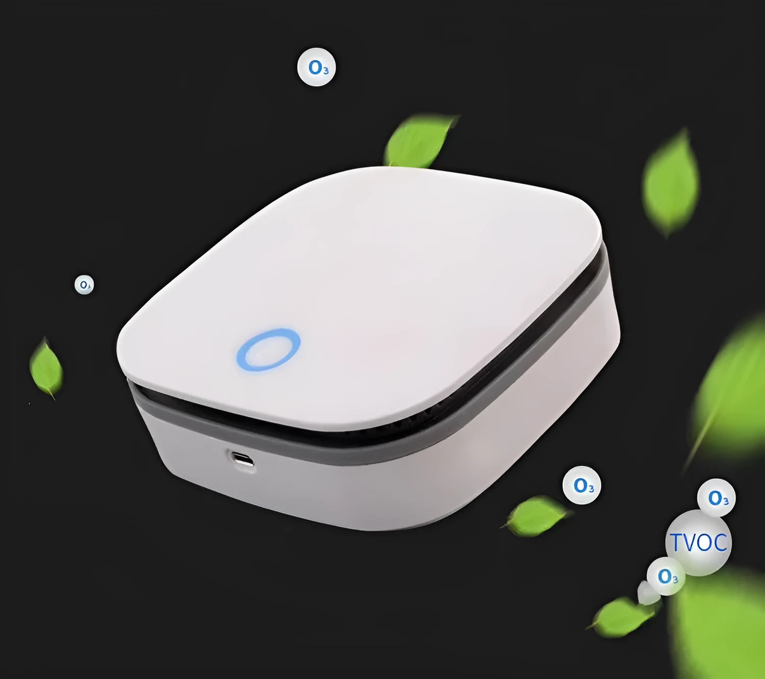 White USB-powered negative ion air purifier for car interiors and small rooms.