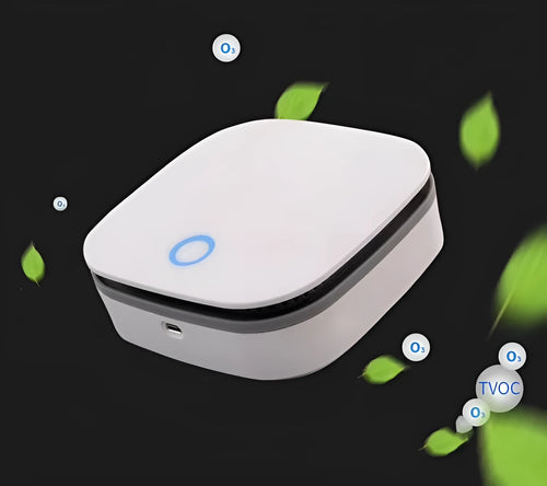 White USB-powered negative ion air purifier for car interiors and small rooms.