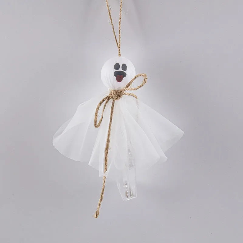 Halloween LED lighting chain with colourful ghost-themed lights and battery box for cordless venue décor