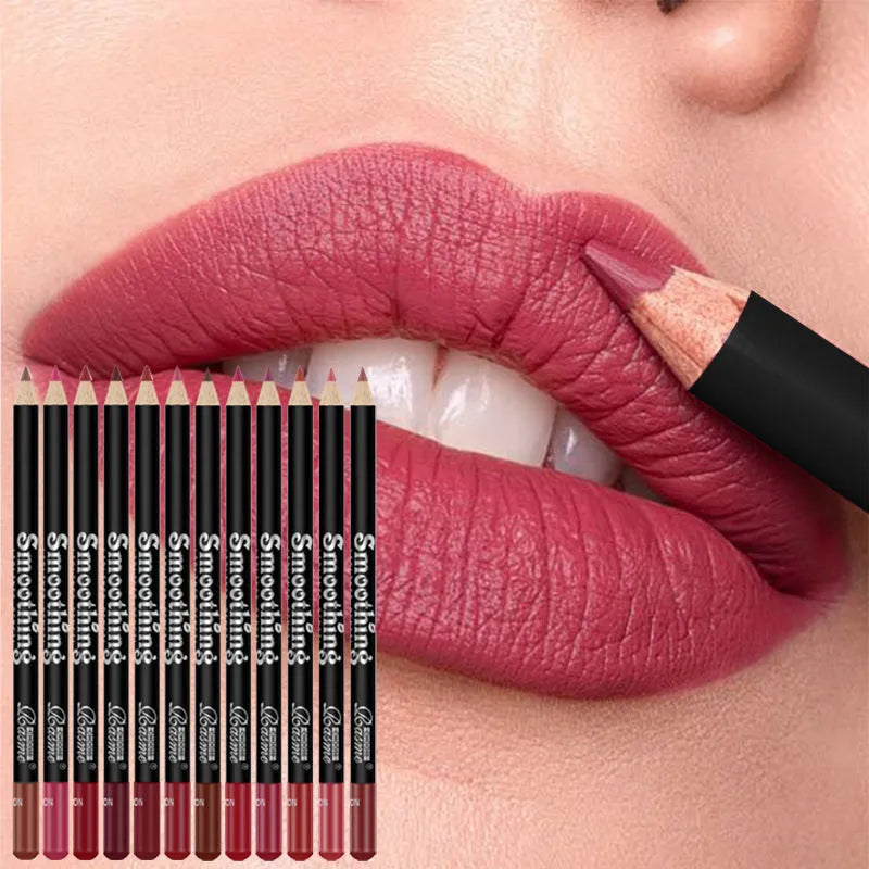 12-colour nude lip liner pen set, waterproof hook line lipstick pens, 0.85g x 12, CR0202