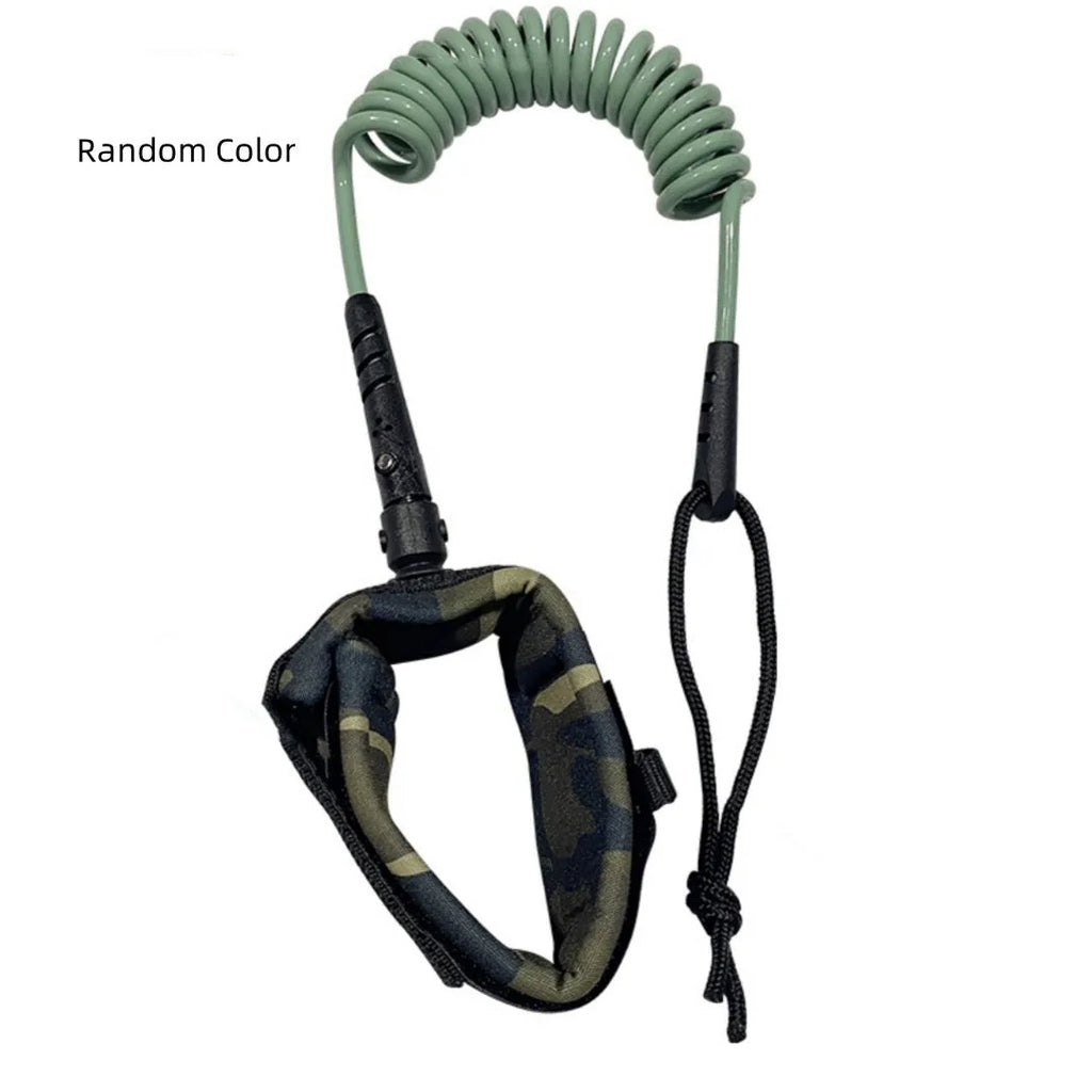 Surfboard hand holding rope showing elastic surfboard pulp rope construction with random colour selection