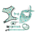 Set of polyester dog leash harness with bow collar towing rope and triangle scarf in four sizes and four colours