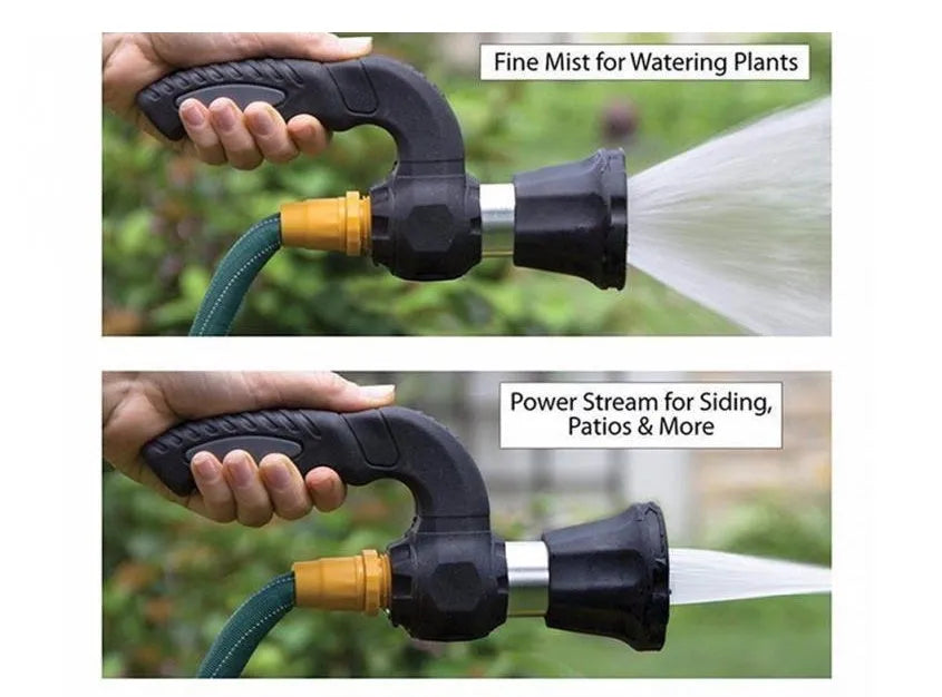 Black Mighty Power Hose Blaster Nozzle, 23x6.5x11cm, fits 5/8" hose, five spray settings, ergonomic handle