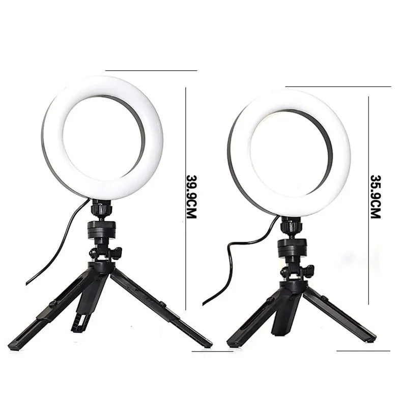 Black desktop mobile phone tripod with adjustable fill light bracket for live streaming