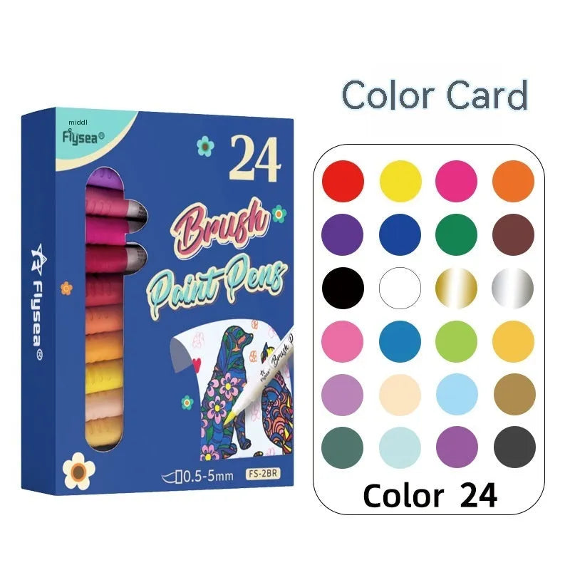 Set of soft head gouache marker pens for pressure-free hand accounting and card art in multiple colours