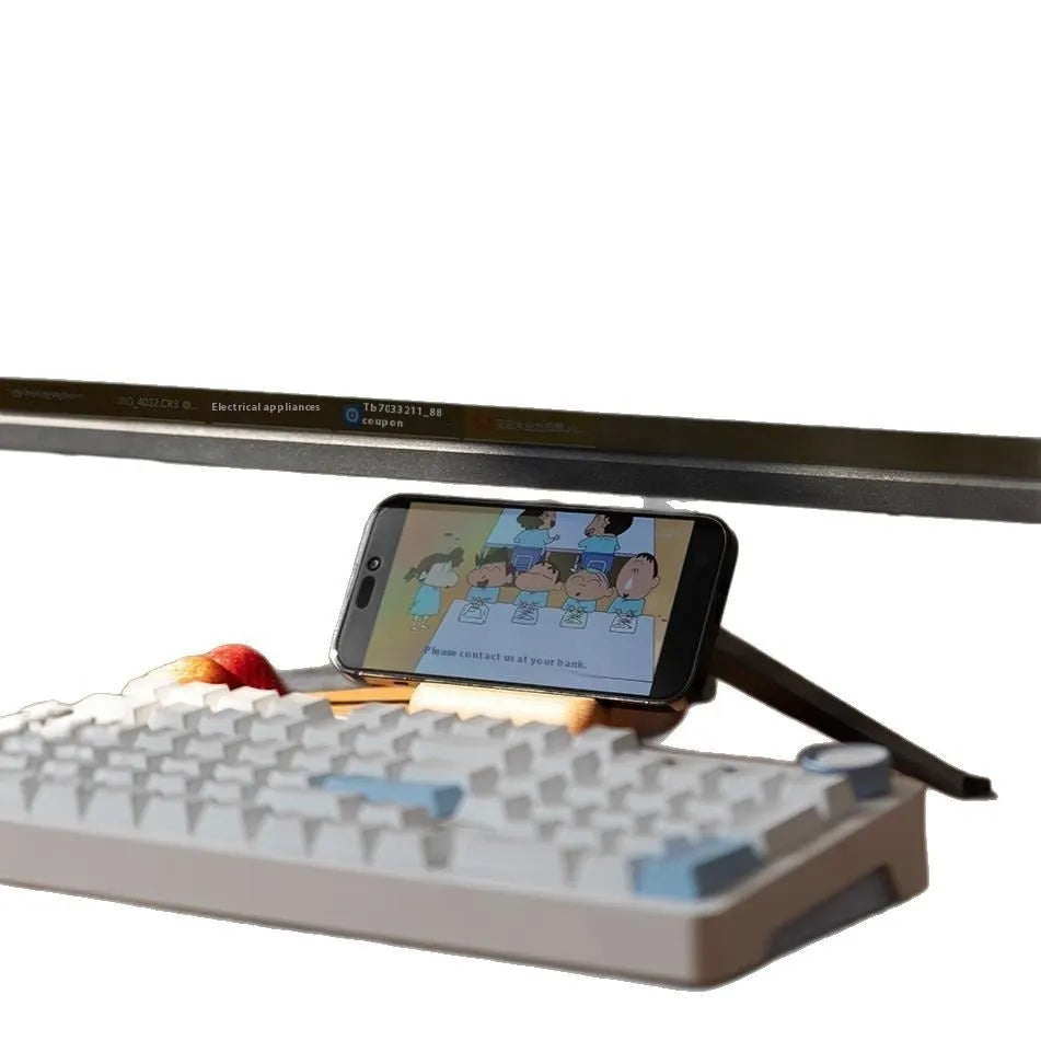Creative Bunny Tatami Wooden Mobile Phone Stand with bunny design on a wooden desk