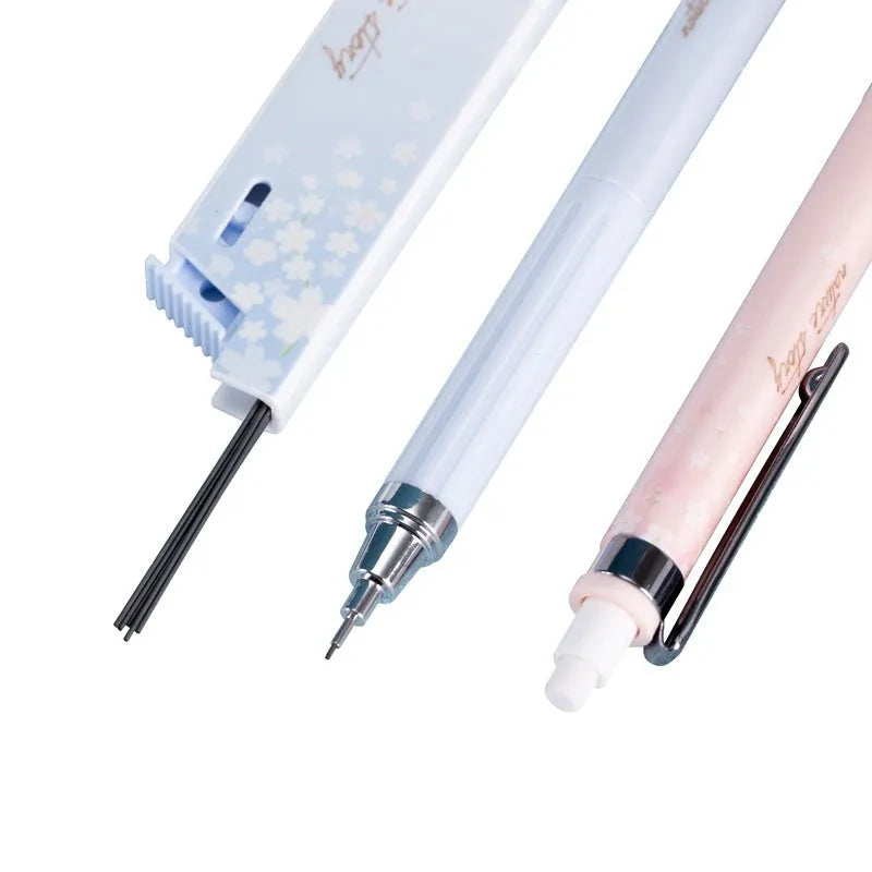 Mixed colour Sakura cartoon design automatic pencil set with three pencils and HB refill boxes