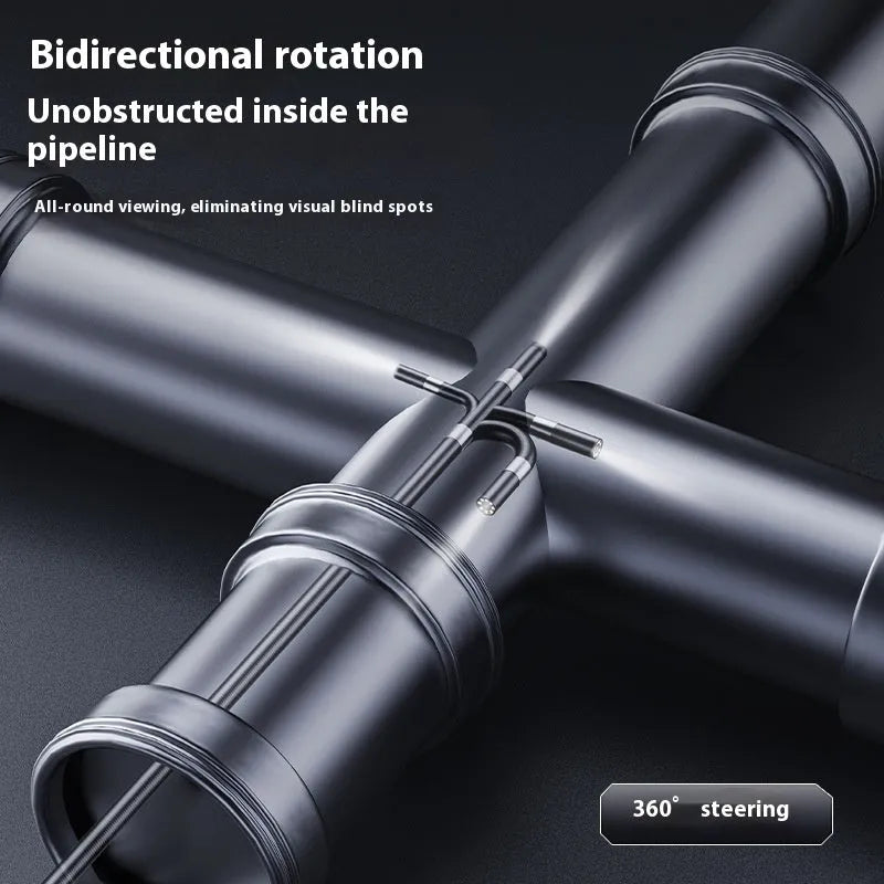 360-degree steering industrial pipeline endoscope with 8mm camera on display showing cable and handle
