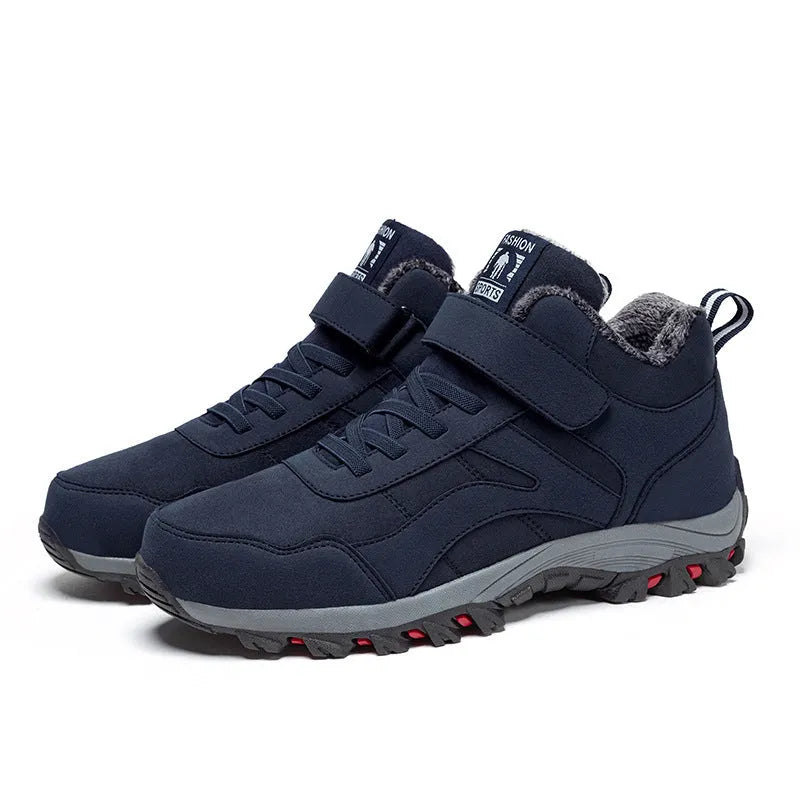 Women's high-top fleece-lined walking shoes in black, synthetic leather upper