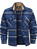 Men's flannel casual button shirt in a plaid pattern, showing cardigan style with long sleeves.