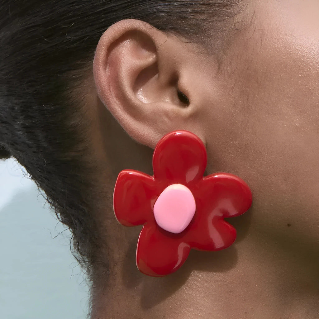 Acrylic cartoon flower earrings for women in red, black, green, blue, white, pink, and yellow, 1 pair
