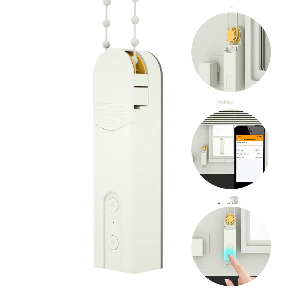 White smart electric curtain motor with APP timer and switch control, PC shell, for home automation