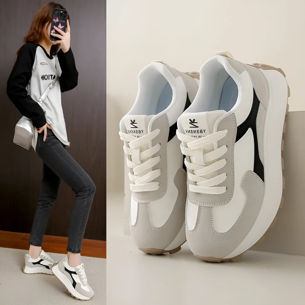Women's solid colour low-top platform trainers with lace-up front and flat rubber sole
