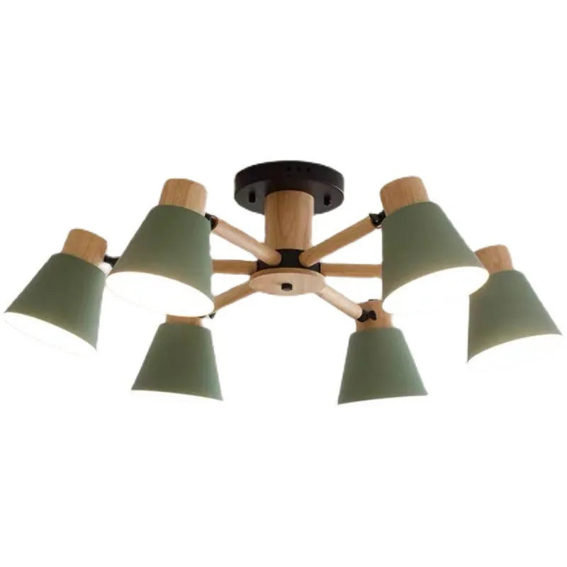Nordic creative macaron ceiling lamp with ironwood frame in pendant light configuration