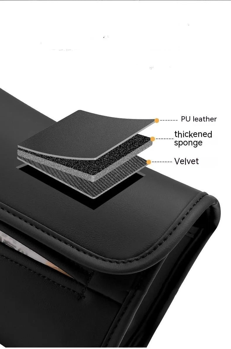 Leather car tissue box with elastic band for sun visor, armrest, or chair back mounting