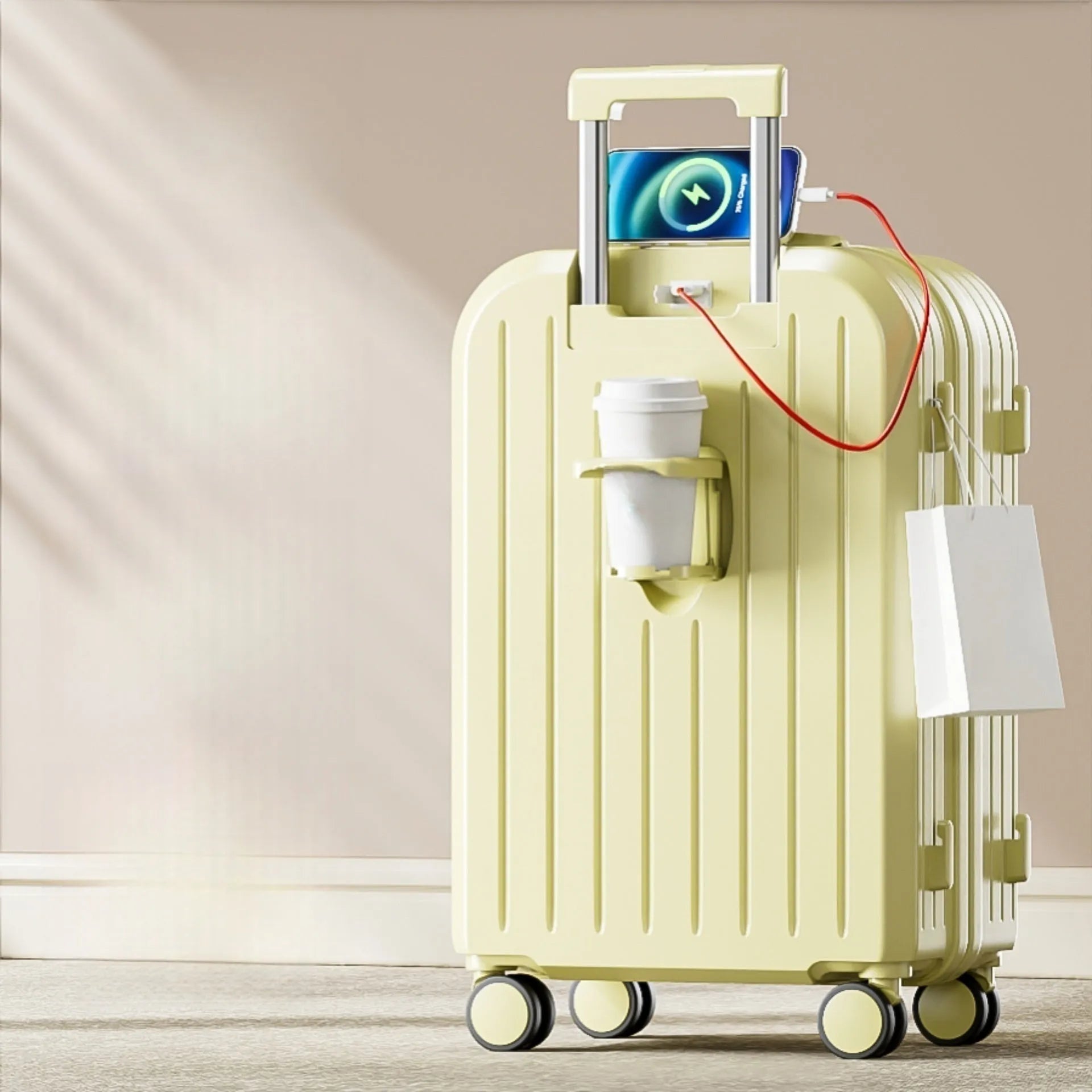 Lightweight password suitcase trolley case with striped pattern and universal wheels in multiple colours and sizes