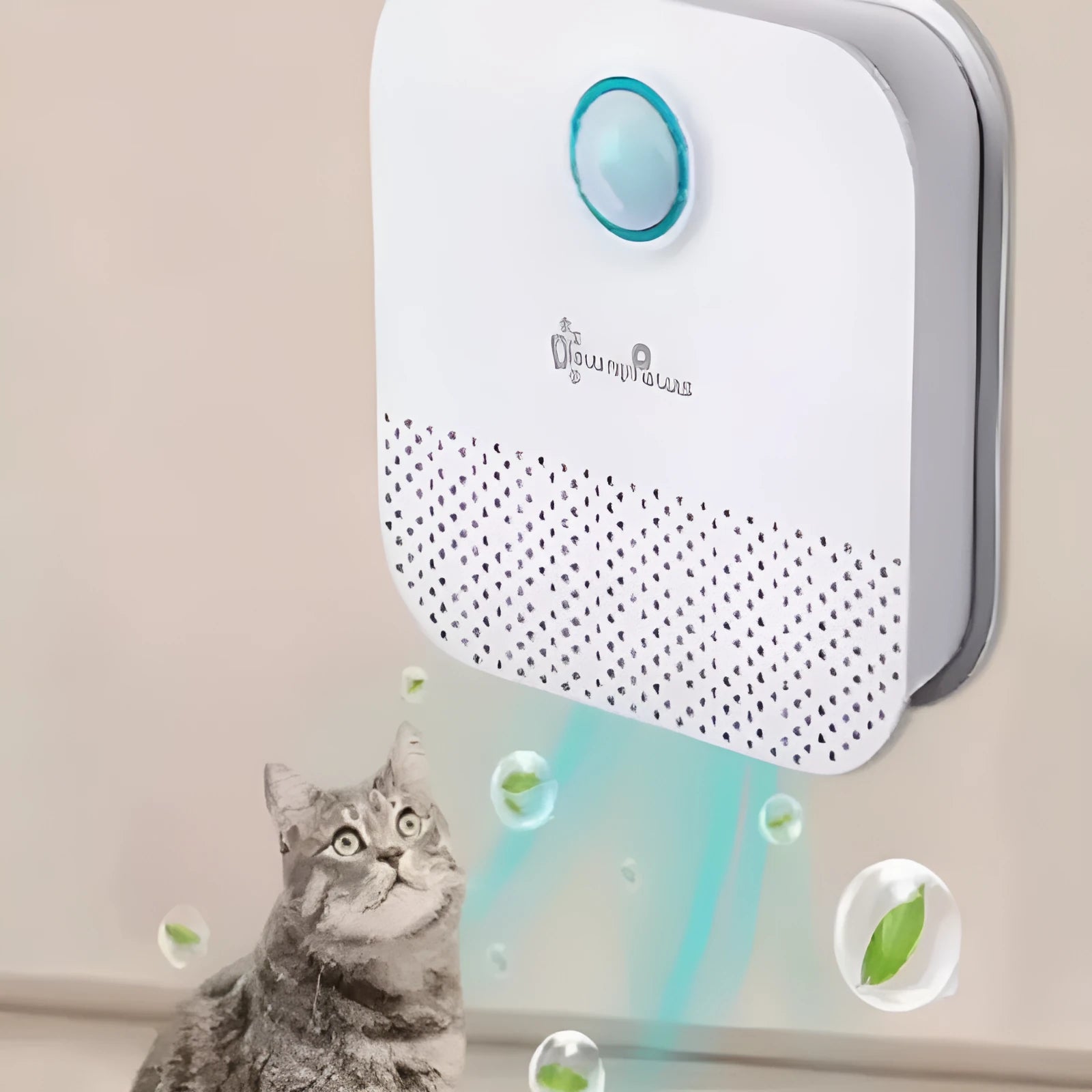 White DownyPaws smart cat litter odour purifier with compact square design
