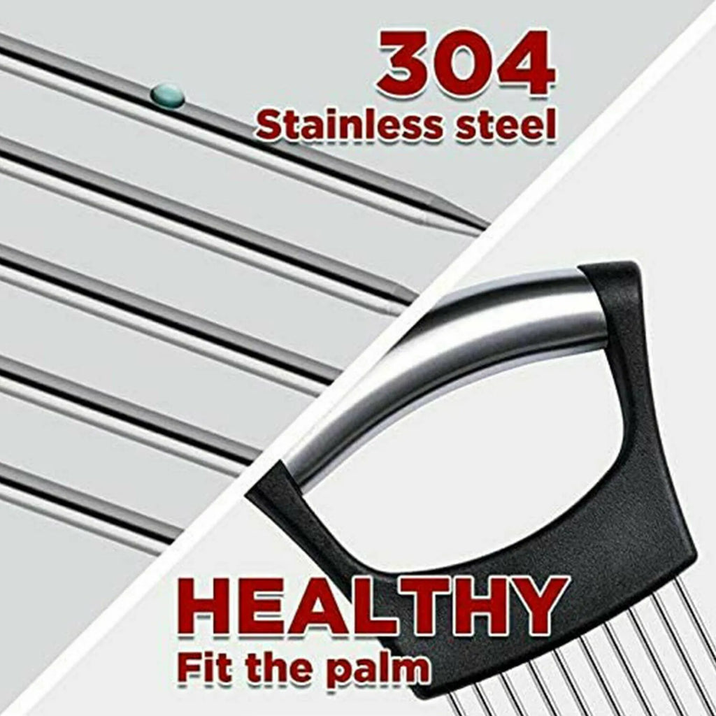 Stainless steel food slice assistant with onion holder and non-slip design