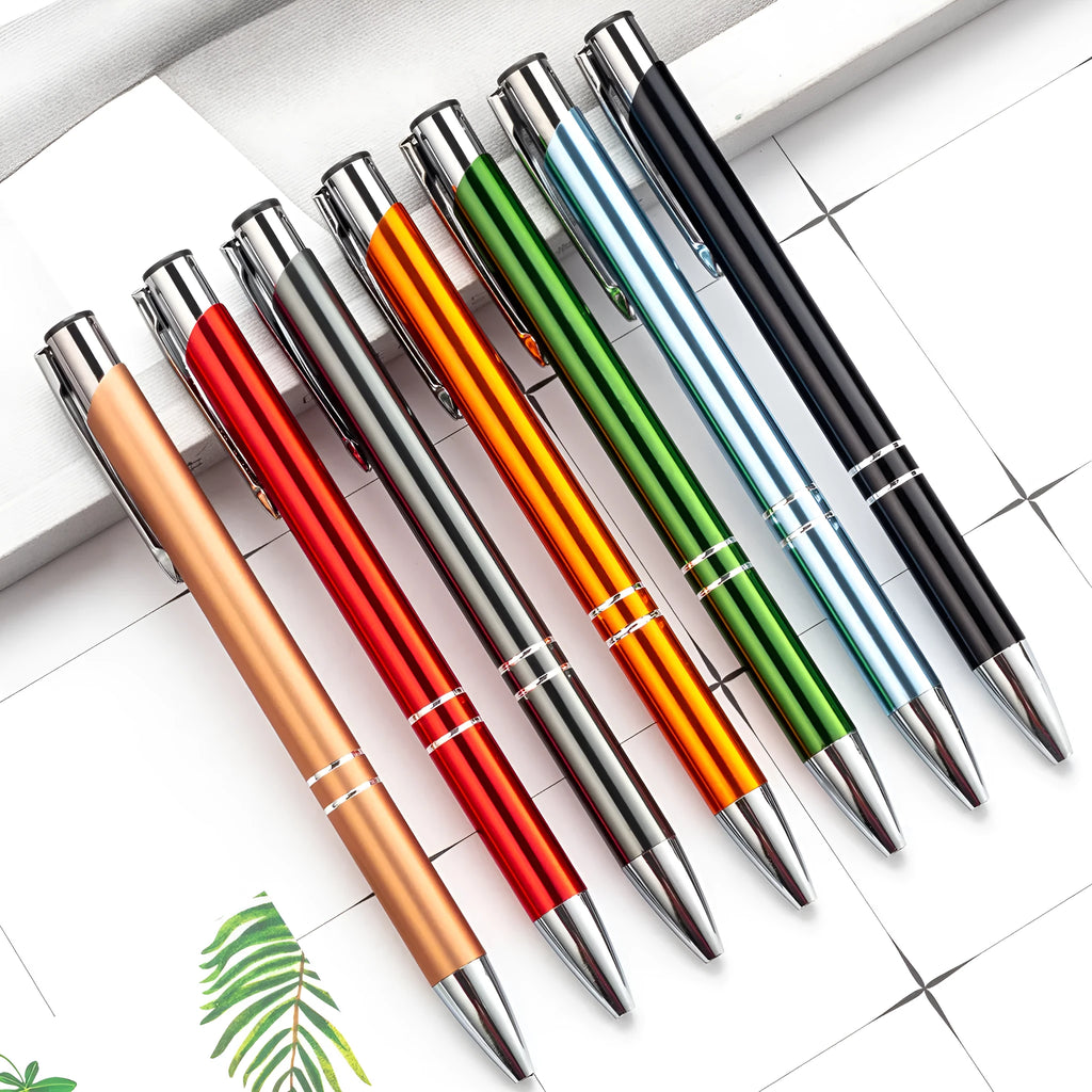 Metal ballpoint pen push action aluminium rod 13.8 x 1.0 cm bullet nib 1.0 mm black ink