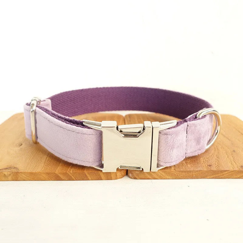 MUTTCO light purple thick velvet drawstring traction belt set for dogs with collar and leash