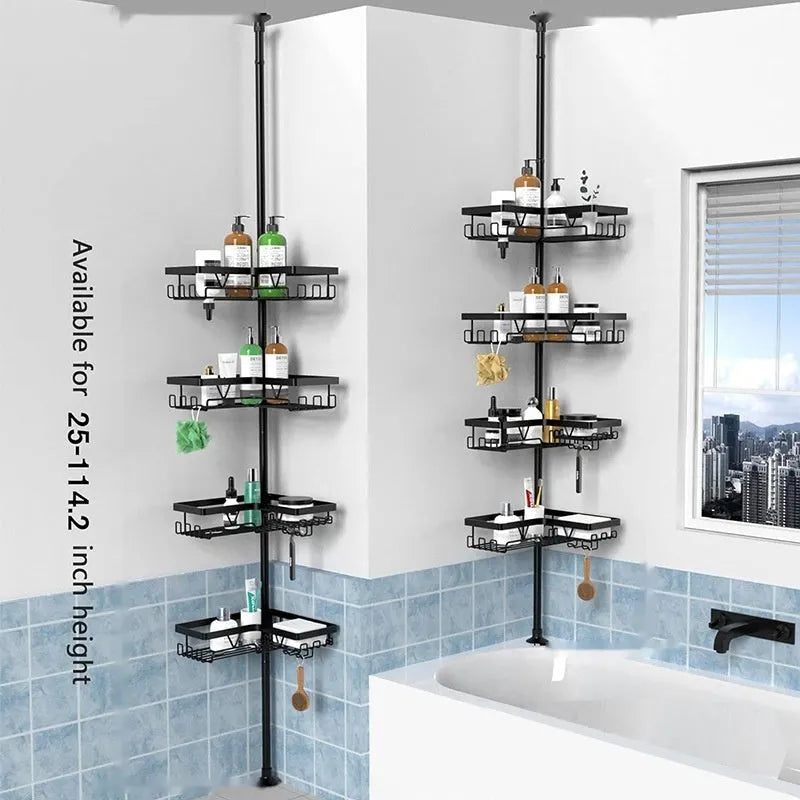 Retractable stainless steel bathroom storage rack with four layers and modern design